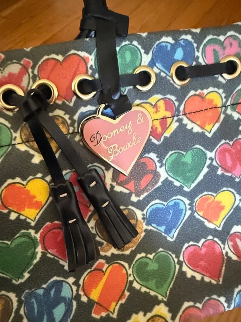 DOONEY AND BURKE colorful Hearts Print Tote Handbag Multicolor NO STRAP
